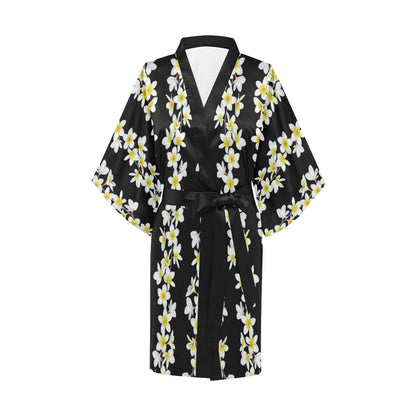White Plumeria Pattern Print Design PM08 Women Kimono Robe