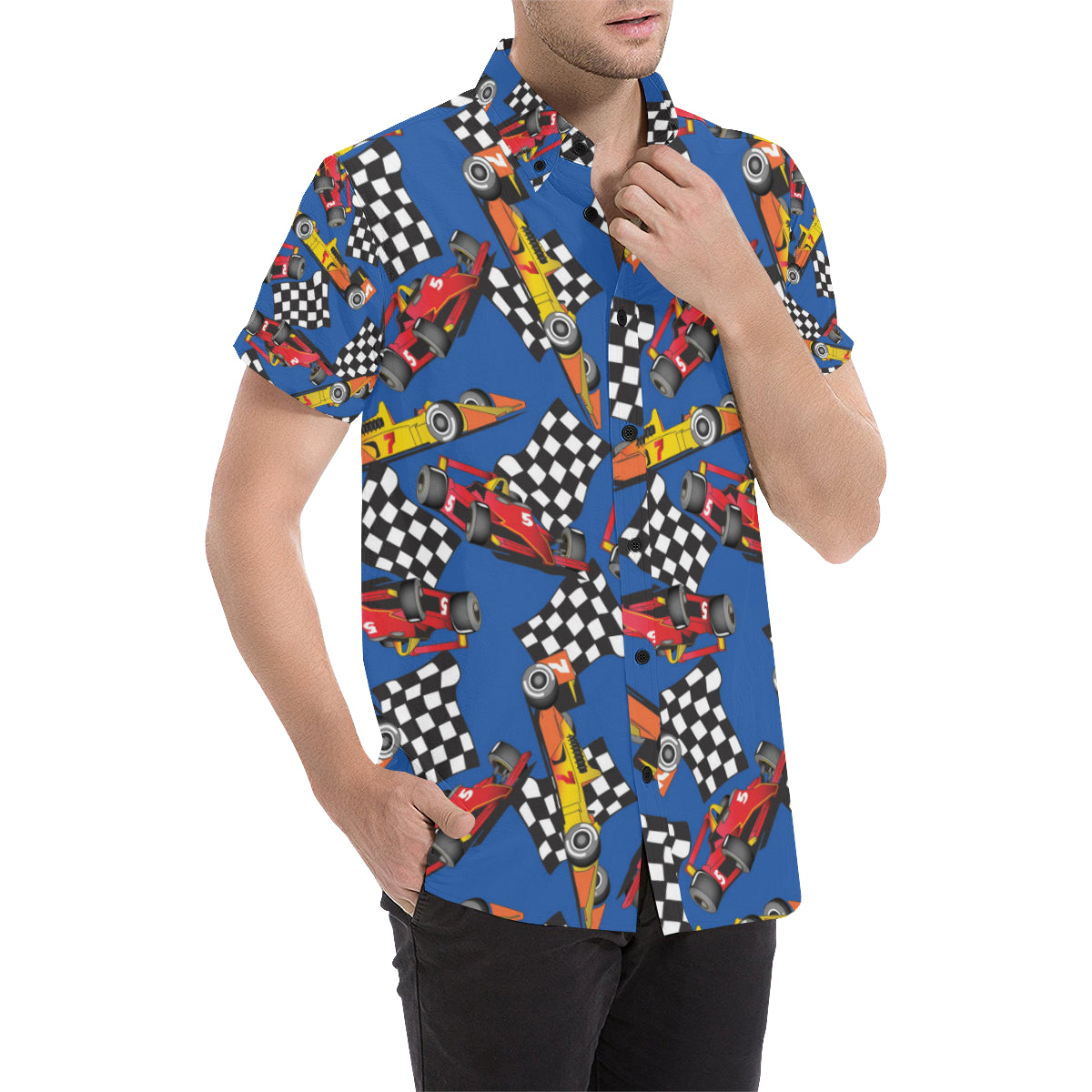 Racing Pattern Print Design A01 Men's Short Sleeve Button Up Shirt