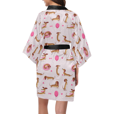 Dachshund Pattern Print Design 10 Women's Short Kimono