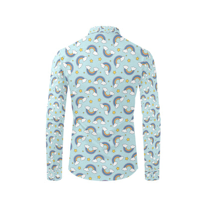 Rainbow Cloud Print Pattern Men's Long Sleeve Shirt