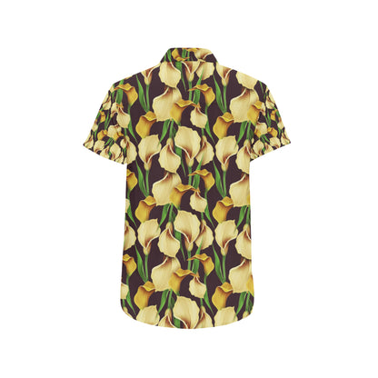 Lily Pattern Print Design LY013 Men's Short Sleeve Button Up Shirt