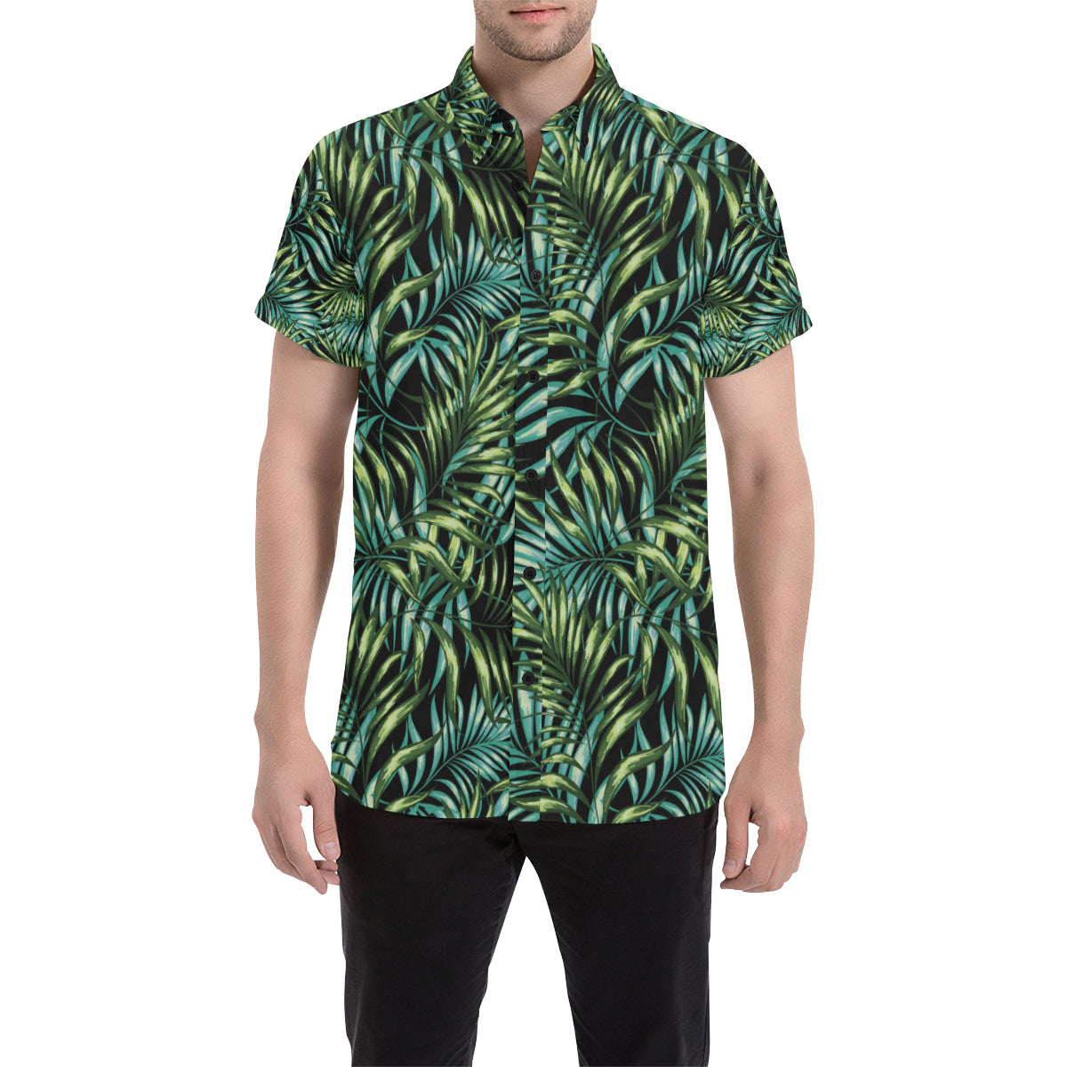 Tropical Flower Pattern Print Design TF08 Men's Short Sleeve Button Up Shirt