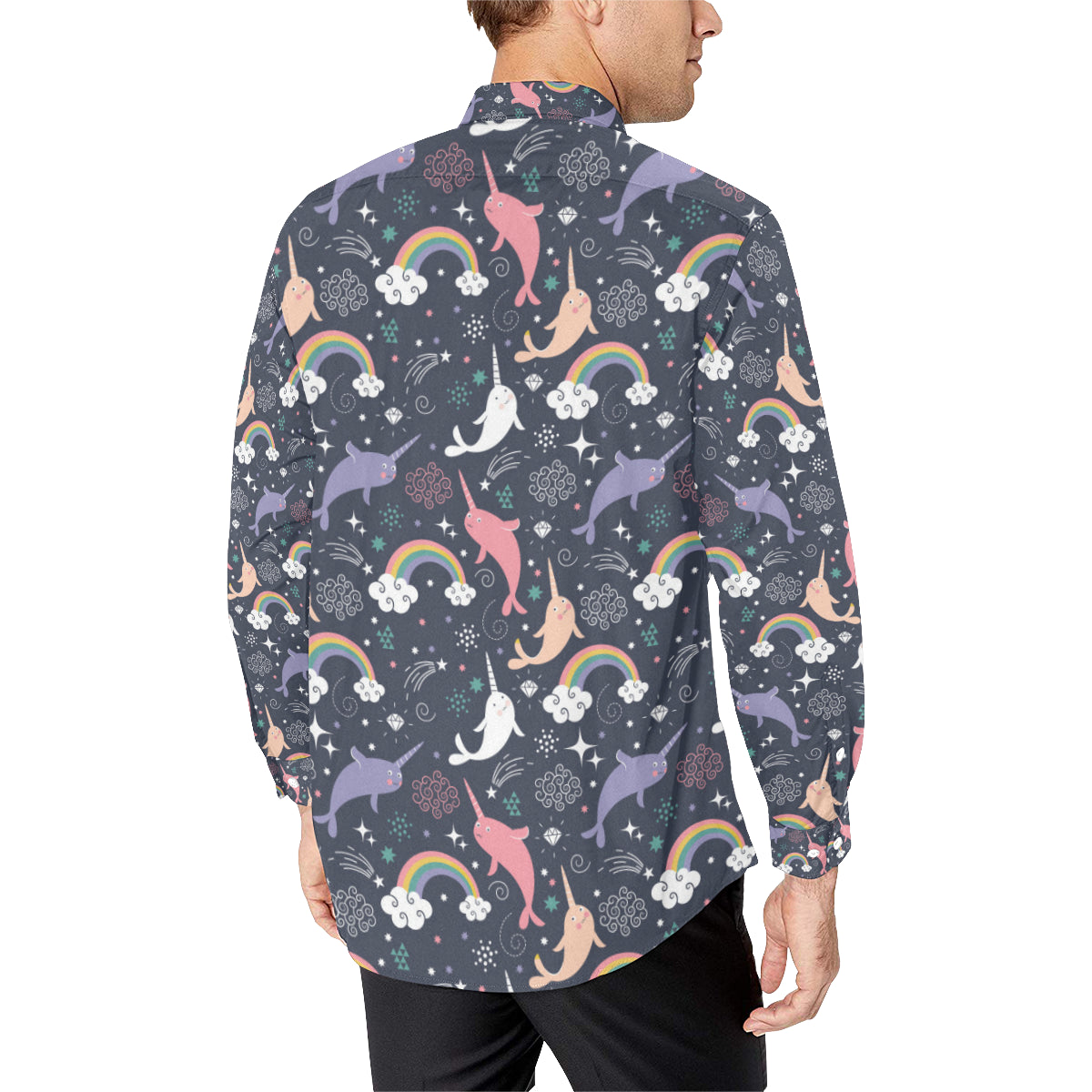 Narwhal Pattern Print Design 01 Men's Long Sleeve Shirt
