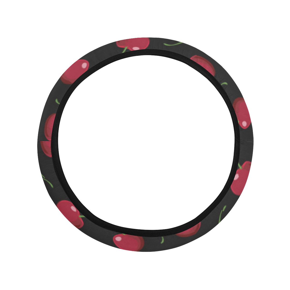 Cherry Black Background Steering Wheel Cover with Elastic Edge
