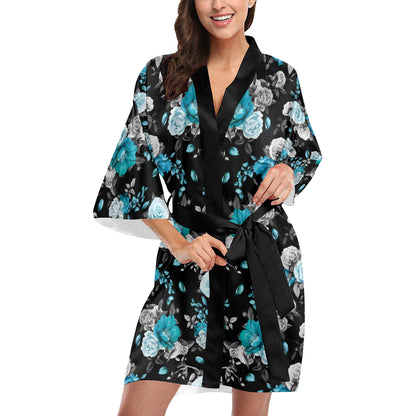 Rose Pattern Print Design A02 Women's Short Kimono