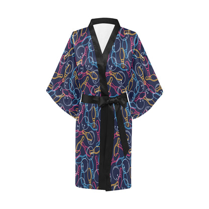 Bowling Pattern Print Design 07 Women's Short Kimono