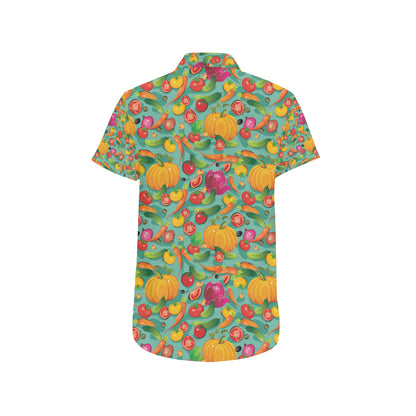 Vegan Colorful Themed Design Print Men's Short Sleeve Button Up Shirt