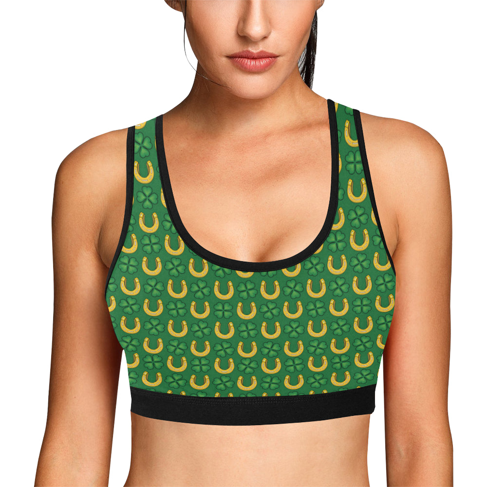 Shamrock Horseshoes Print Pattern Sports Bra