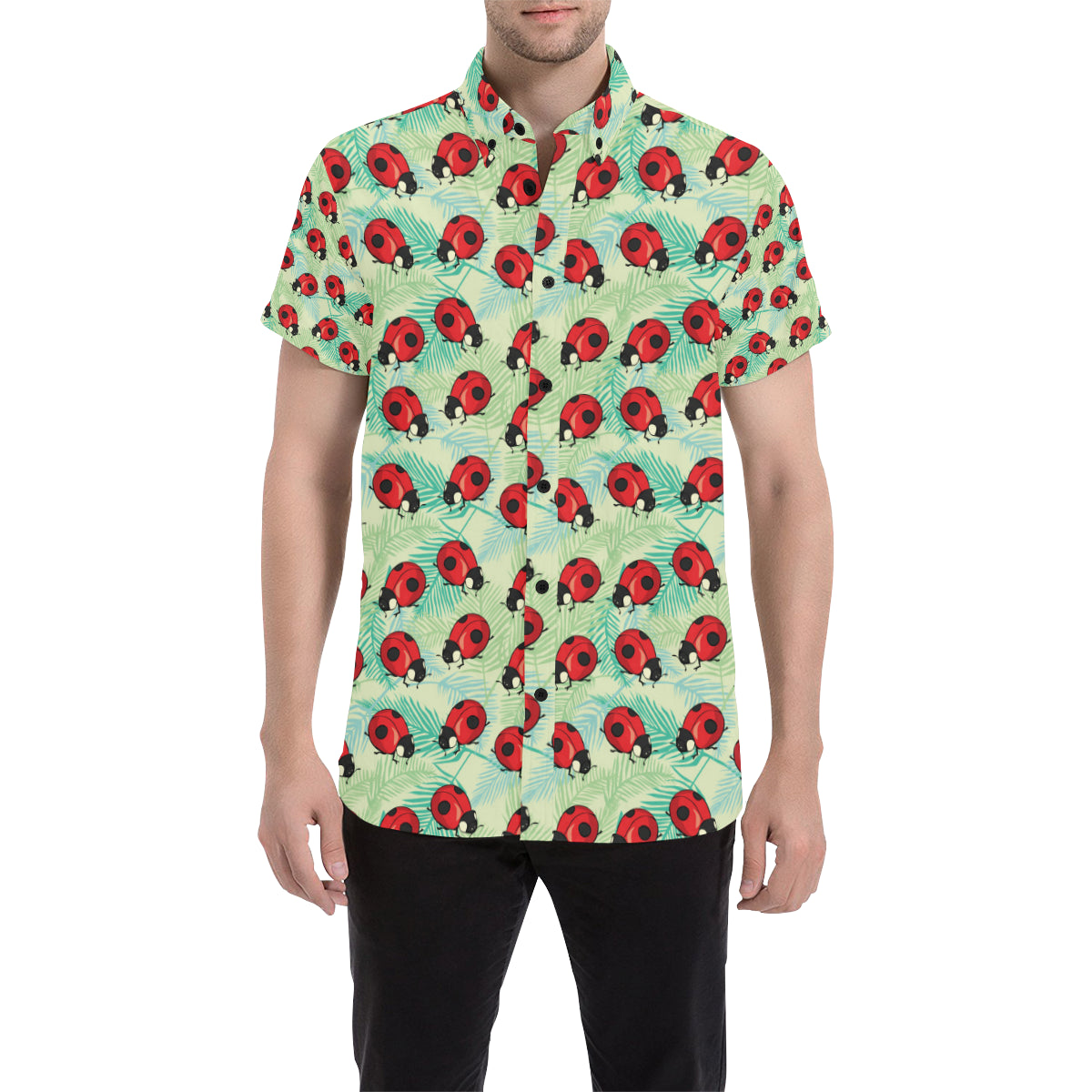 Ladybug Cute Print Pattern Men's Short Sleeve Button Up Shirt