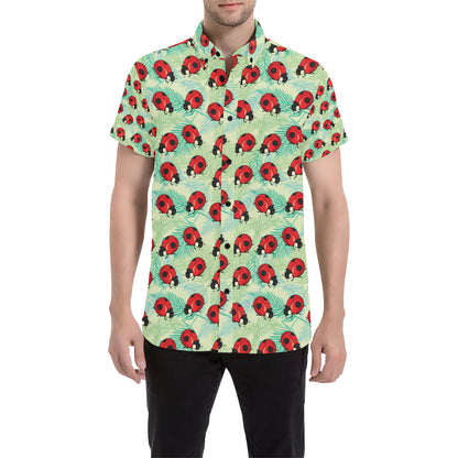 Ladybug Cute Print Pattern Men's Short Sleeve Button Up Shirt