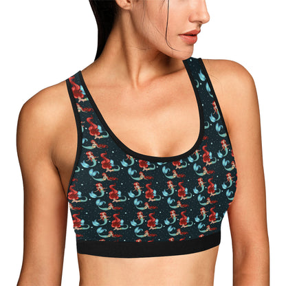 Mermaid Girl Themed Design Print Sports Bra