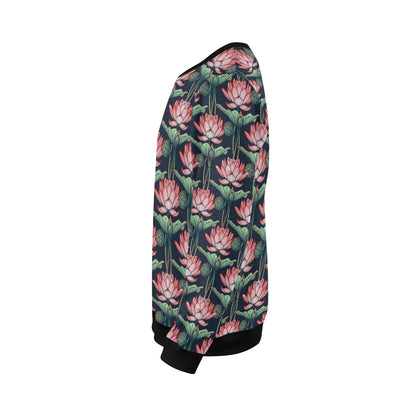 Water Lily Pattern Print Design WL03 Men Long Sleeve Sweatshirt