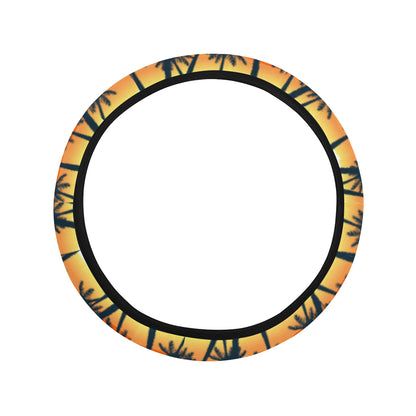 Palm Tree Sunset Design Print Steering Wheel Cover with Elastic Edge