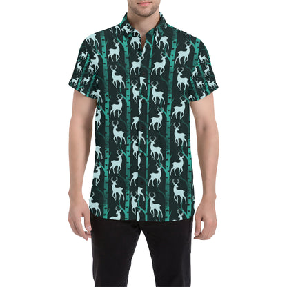 Deer Jungle Print Pattern Men's Short Sleeve Button Up Shirt