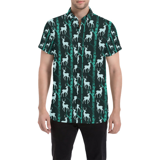 Deer Jungle Print Pattern Men's Short Sleeve Button Up Shirt