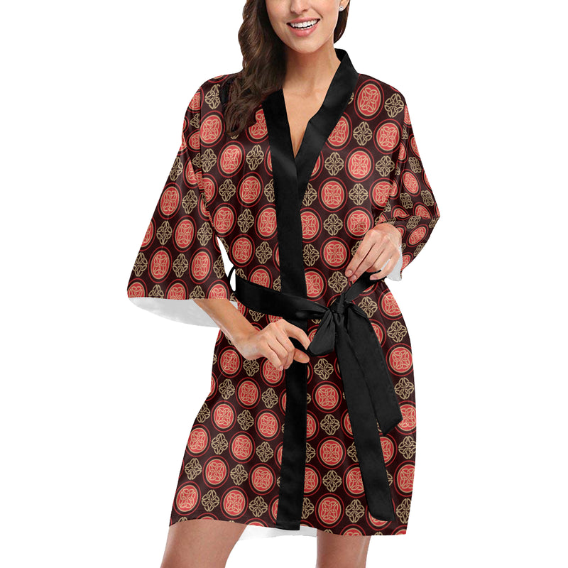 Celtic Pattern Print Design 02 Women's Short Kimono