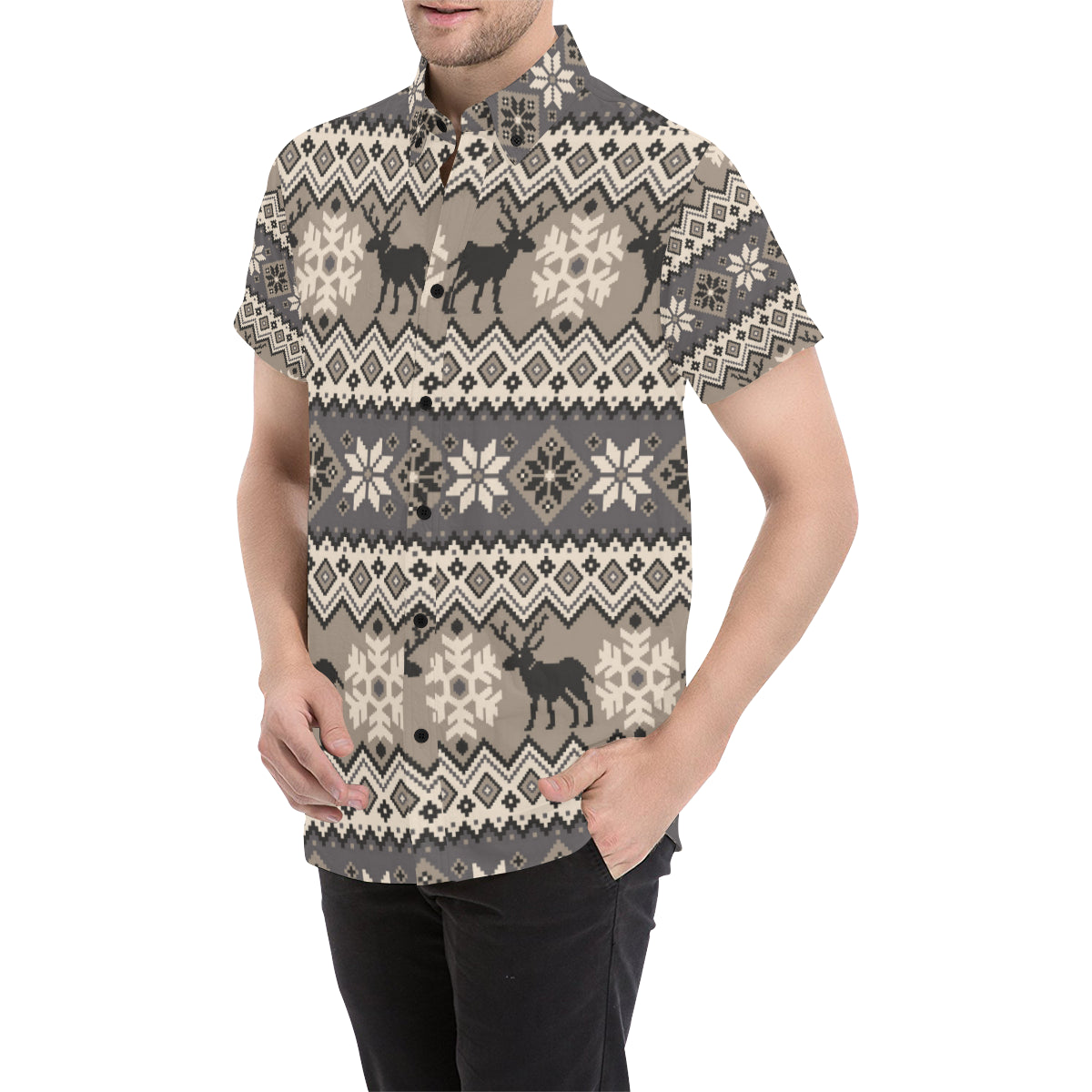 Nordic Pattern Print Design A01 Men's Short Sleeve Button Up Shirt