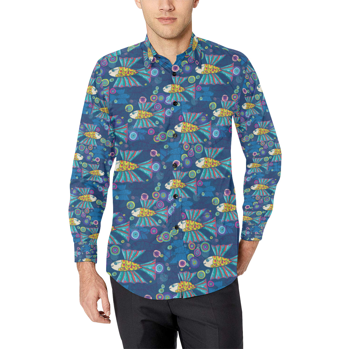 Flying Fish Pattern Print Design 01 Men's Long Sleeve Shirt