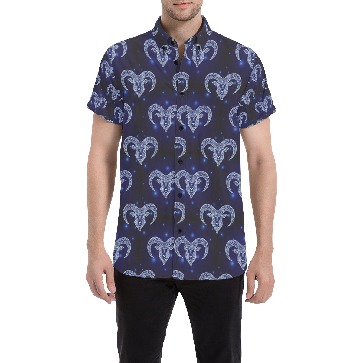 Aries Zodiac Pattern Print Design 01 Men's Short Sleeve Button Up Shirt