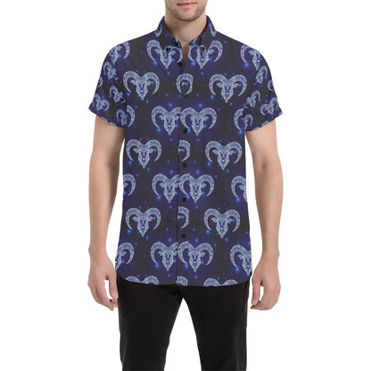 Aries Zodiac Pattern Print Design 01 Men's Short Sleeve Button Up Shirt