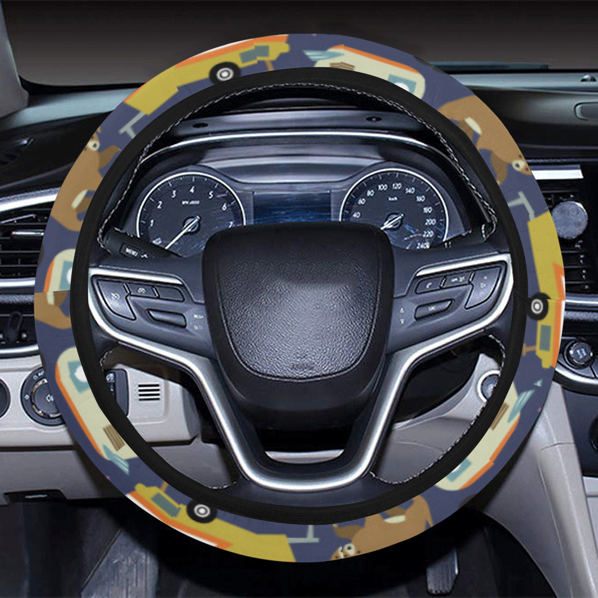 Camper Pattern Print Design 04 Steering Wheel Cover with Elastic Edge