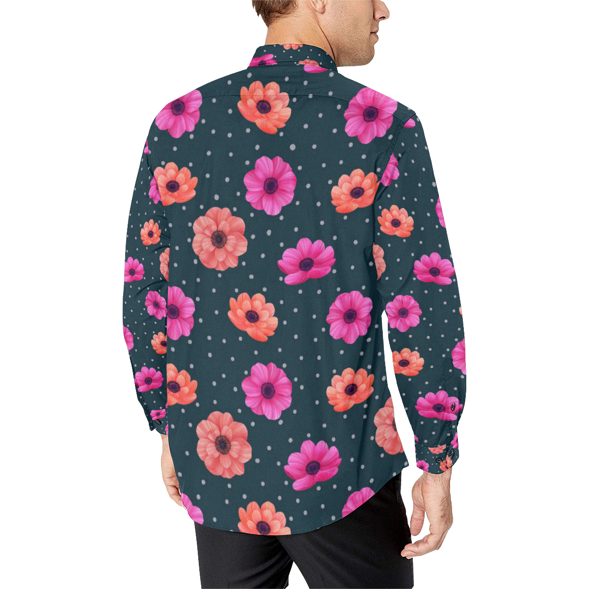 Anemone Pattern Print Design AM08 Men's Long Sleeve Shirt