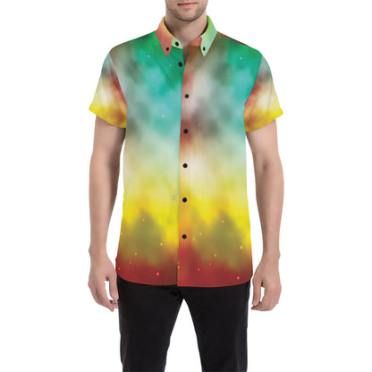 Nebula Pattern Print Design A04 Men's Short Sleeve Button Up Shirt