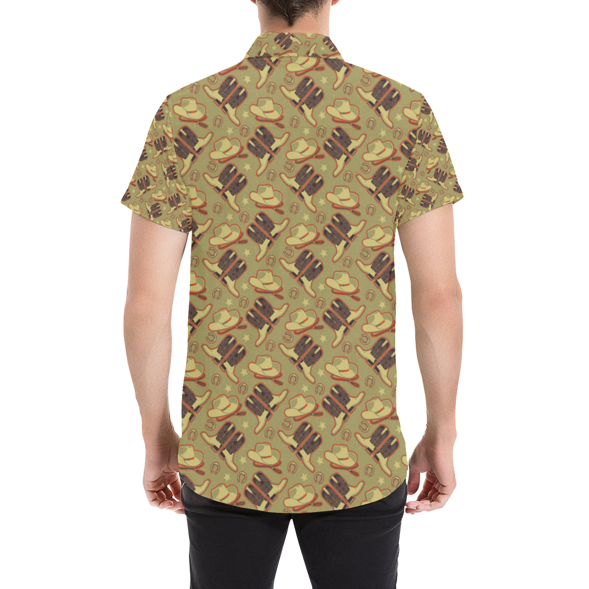 Western Cowboy Themed Men's Short Sleeve Button Up Shirt