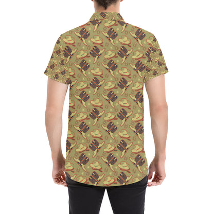 Western Cowboy Themed Men's Short Sleeve Button Up Shirt
