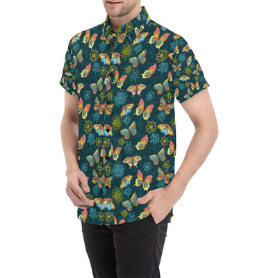 Butterfly Hand Draw Print Pattern Men's Short Sleeve Button Up Shirt