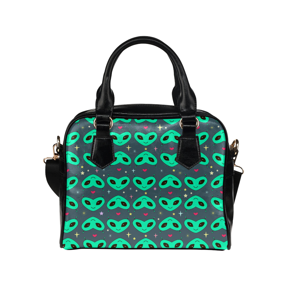 Alien Head Heart Pattern Print Design 03 Shoulder Handbag