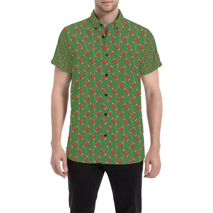 American Football on Field Themed Men's Short Sleeve Button Up Shirt