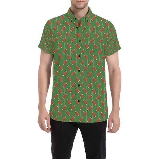 American Football on Field Themed Men's Short Sleeve Button Up Shirt