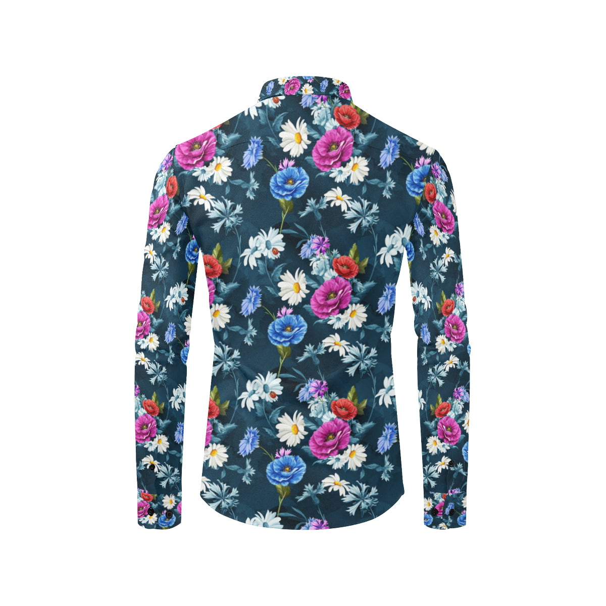 Floral Blue Themed Print Men's Long Sleeve Shirt