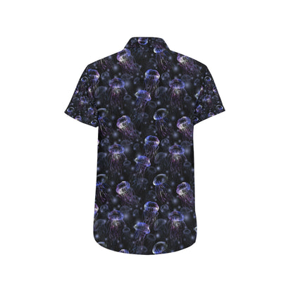 Jellyfish Themed Men's Short Sleeve Button Up Shirt