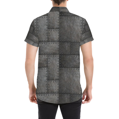 Armor Pattern Print Design 02 Men's Short Sleeve Button Up Shirt