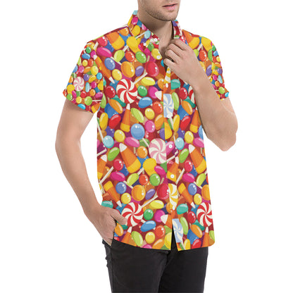 Candy Pattern Print Design 02 Men's Short Sleeve Button Up Shirt
