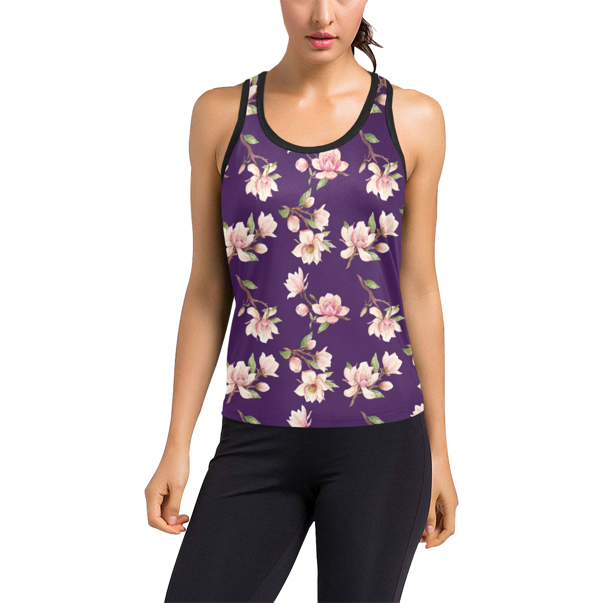 Magnolia Pattern Print Design MAG02 Women's Racerback Tank Top