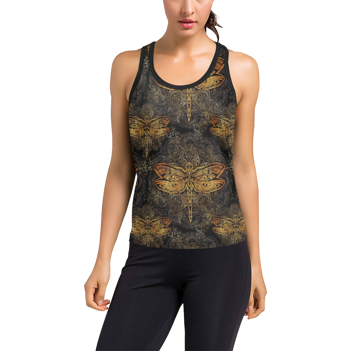 Gold Dragonfly Mandala Women's Racerback Tank Top