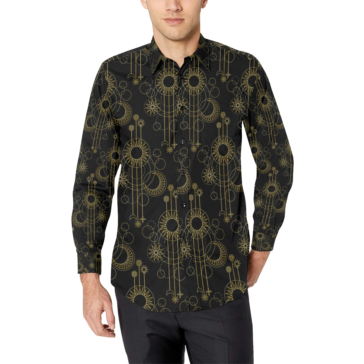 Moon Boho Style Pattern Print Design 01 Men's Long Sleeve Shirt