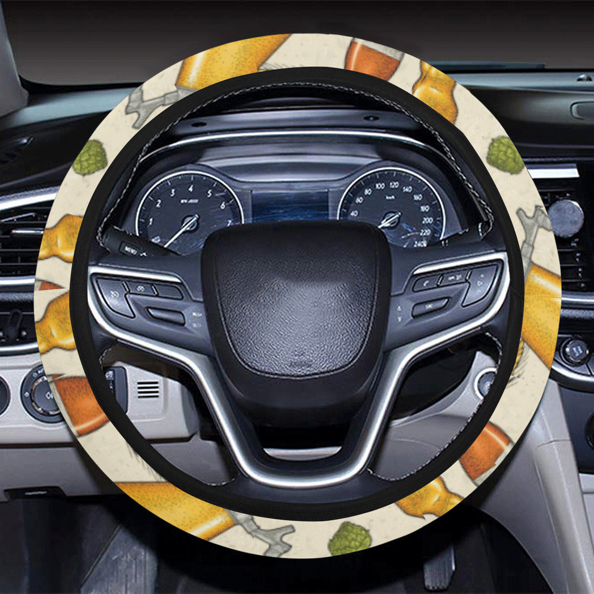 Beer Pattern Print Design 05 Steering Wheel Cover with Elastic Edge