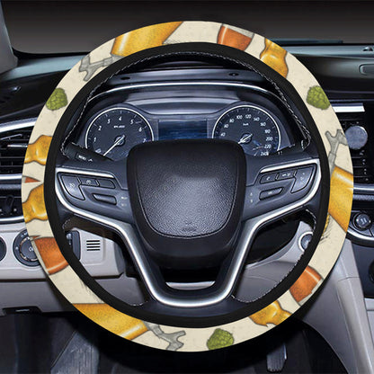 Beer Pattern Print Design 05 Steering Wheel Cover with Elastic Edge