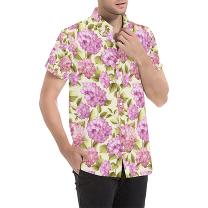 Hydrangea Pattern Print Design HD05 Men's Short Sleeve Button Up Shirt