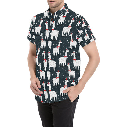 Alpaca Pattern Print Design 04 Men's Short Sleeve Button Up Shirt