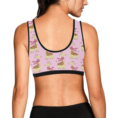 Giraffe Cute Pink Polka Dot Print Sports Bra