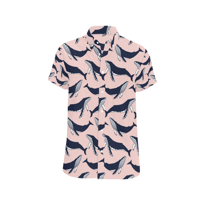 Humpback Whale Pattern Print Design 02 Men's Short Sleeve Button Up Shirt