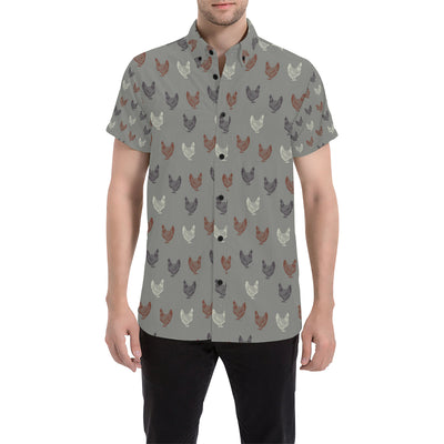 Chicken Pattern Print Design 01 Men's Short Sleeve Button Up Shirt