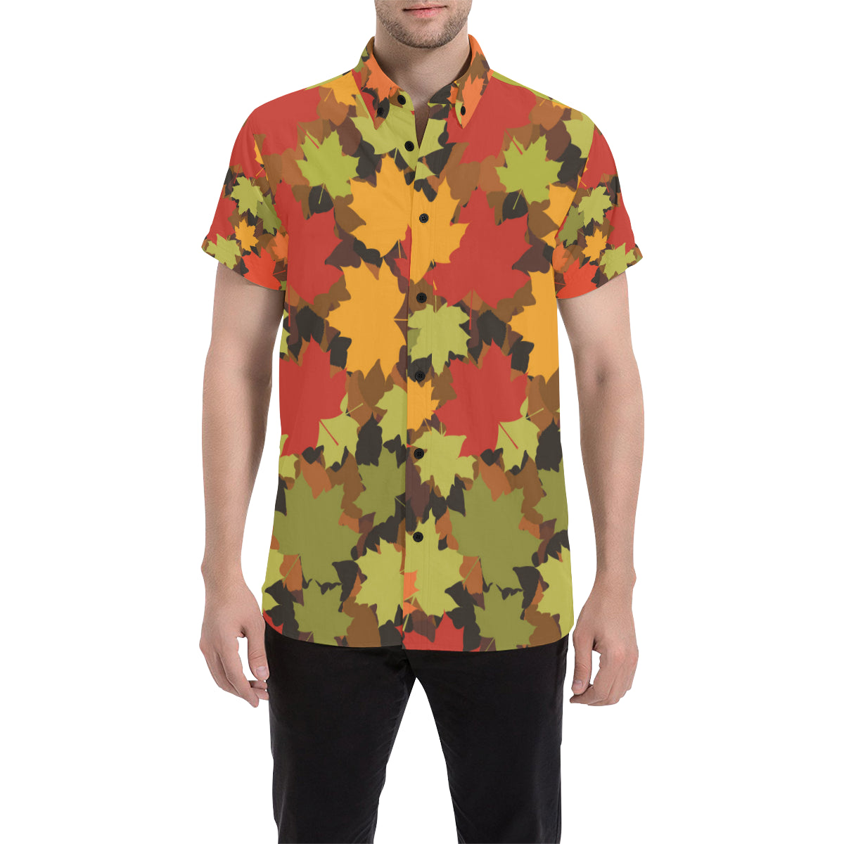 Maple Leaf Pattern Print Design 05 Men's Short Sleeve Button Up Shirt