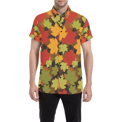 Maple Leaf Pattern Print Design 05 Men's Short Sleeve Button Up Shirt