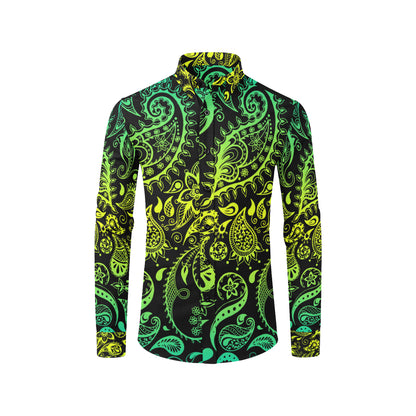 Paisley Green Design Print Men's Long Sleeve Shirt
